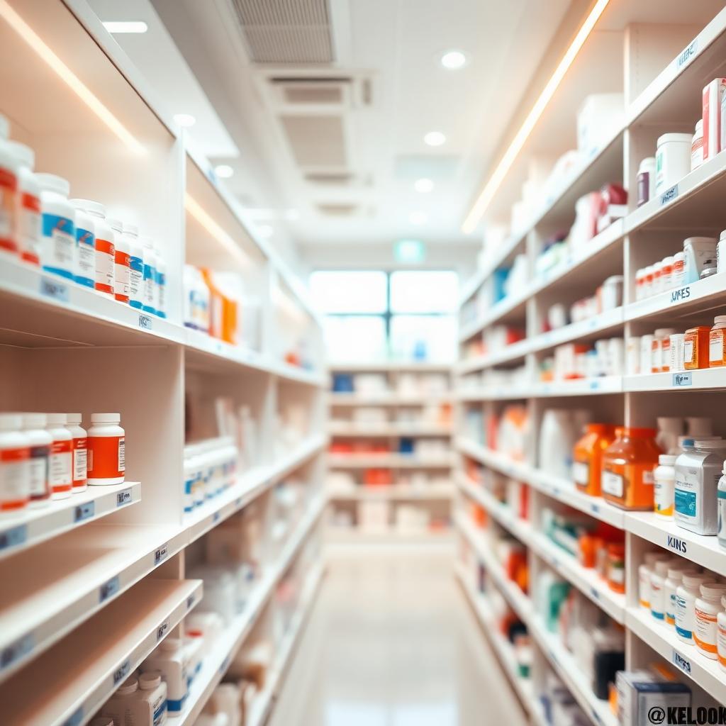 Pharmacy aisle stocked with medicine